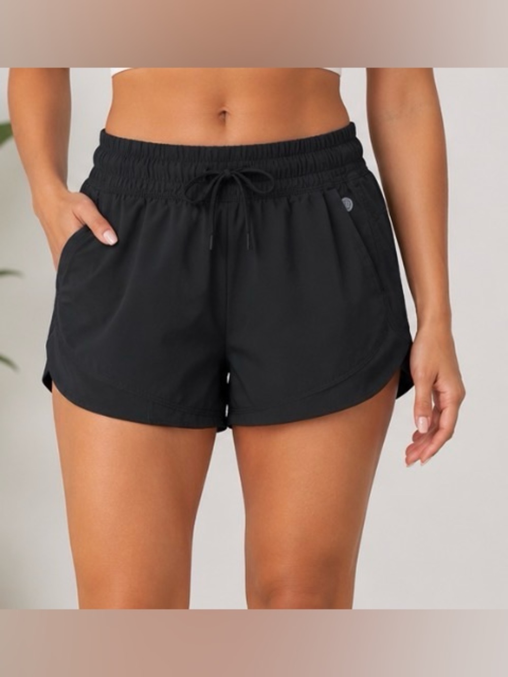 Apana Black Athletic Running Shorts Women’s Large Drawstring Pockets Activewear